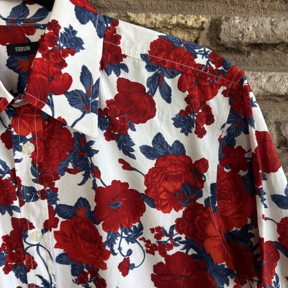Forum Men's Red Floral Short Sleeve Shirt 100% Cotton Size Medium Made in Brazil - Picture 8 of 10